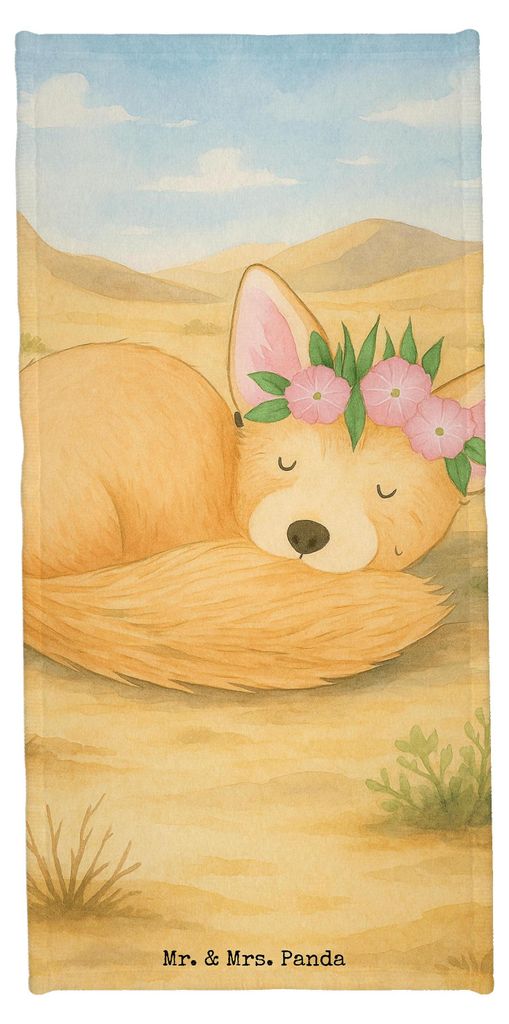 Mr. & Mrs. Panda Strandtuch Wüstenfuchs Blumen Design - Weiß - Geschenk, Afrika, Frottier, Wüste, Handtuch, Blumenkranz, Strandlaken, Sport, Bad...