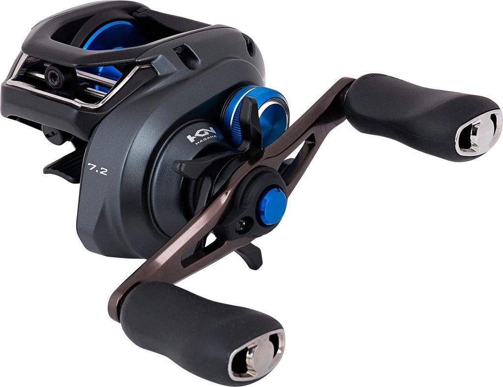 A fishing reel on a white background.