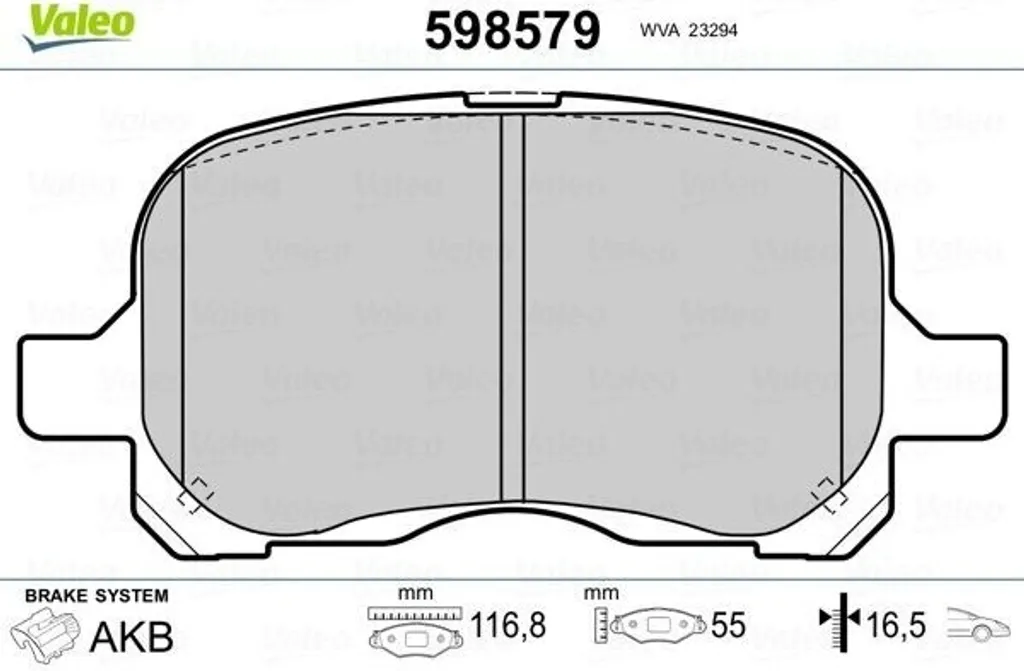 Plaquettes de frein Valeo 598579 silencieuses pour Corolla E11 et E12