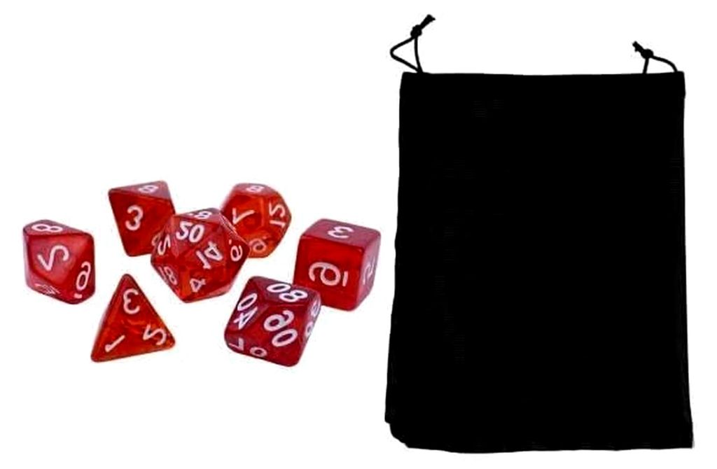 7-teiliges Set polyedrischer Acrylwürfel D4, D6, D8, D10, D12, D20 mit Aufbewahrungstasche