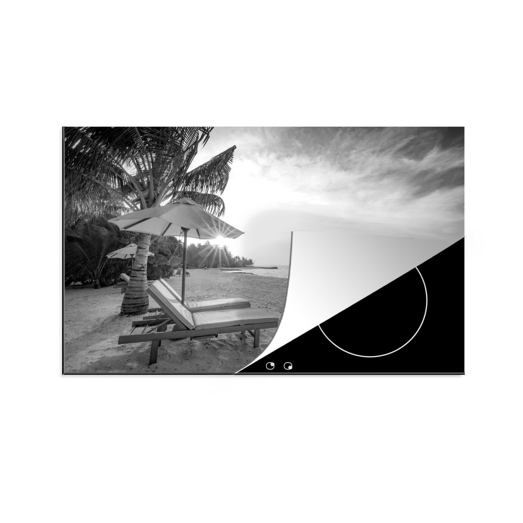 KitchenYeah Herdabdeckplatte Sonnenuntergang auf Bora Bora - schwarz und weiß , 85x52cm, Küche Deko, Glaskeramikkochfeld Herdabdeckung, Abdeckp...