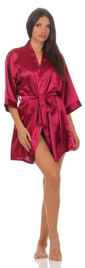 Damen Morgenmantel kurzer Kimono in Satin-Optik; Produktbild 