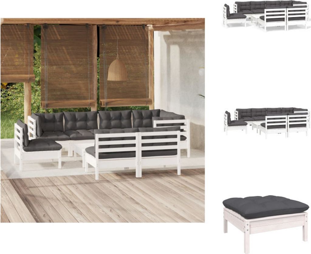 vidaXL 9-tlg. Garten-Lounge-Set mit Kissen Weiß Kiefer Massivholz - Gartenmöbel-Sets