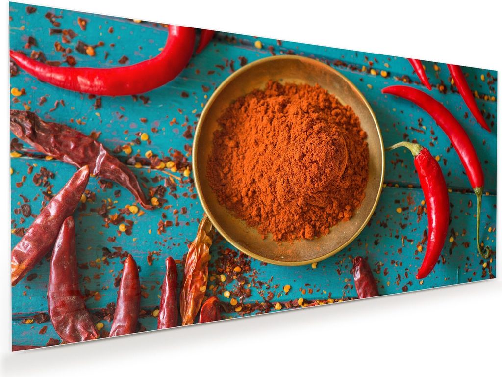 Glasbild Wandbild Pulver in Schale und Schoten 120x60cm in XXL für Wohnzimmer, Schlafzimmer, Badezimmer, Flur