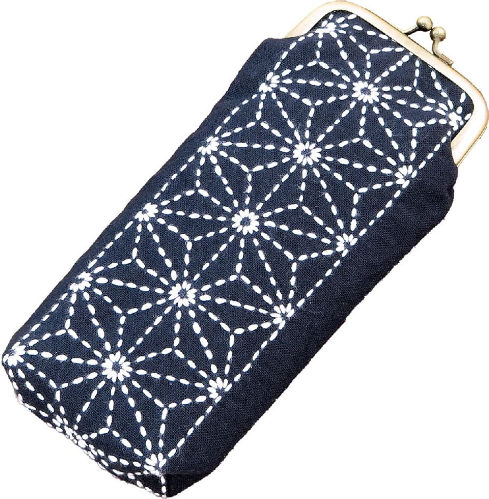 Olympus Sashiko Stickpackung "Brillen Etui", Stoff bedruckt, 20x10x3cm, Original aus Japan