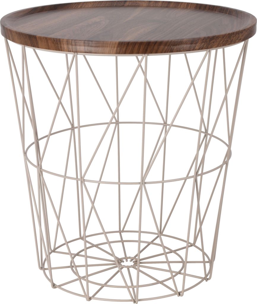 2.03 Metall Beistelltisch mit Nachbildung Holz Platte - ca. 37 x Ø 39 cm - Farbe Gestell: Creme
