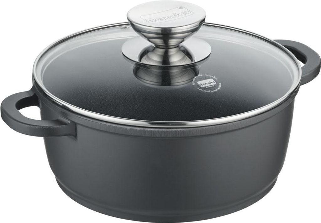 Kochtopf mit Glasdeckel 16, 20 oder 24 cm, Aluguss, schwarz Produktbild 