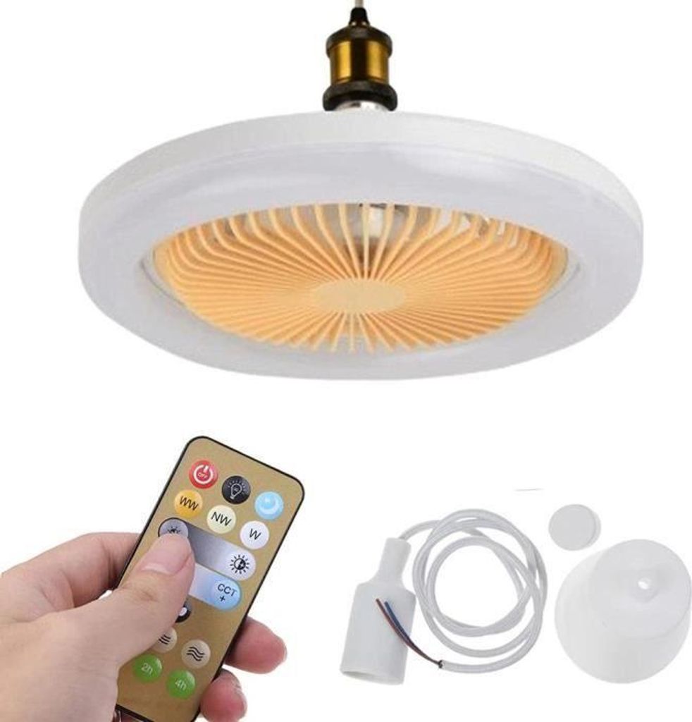 LED-Deckenventilator mit Fernbedienung, leise, warmweißes Licht, E27-Leuchtmittel, modern, 3 Modi für Schlafzimmer, Wohnzimmer und Wohnbereich