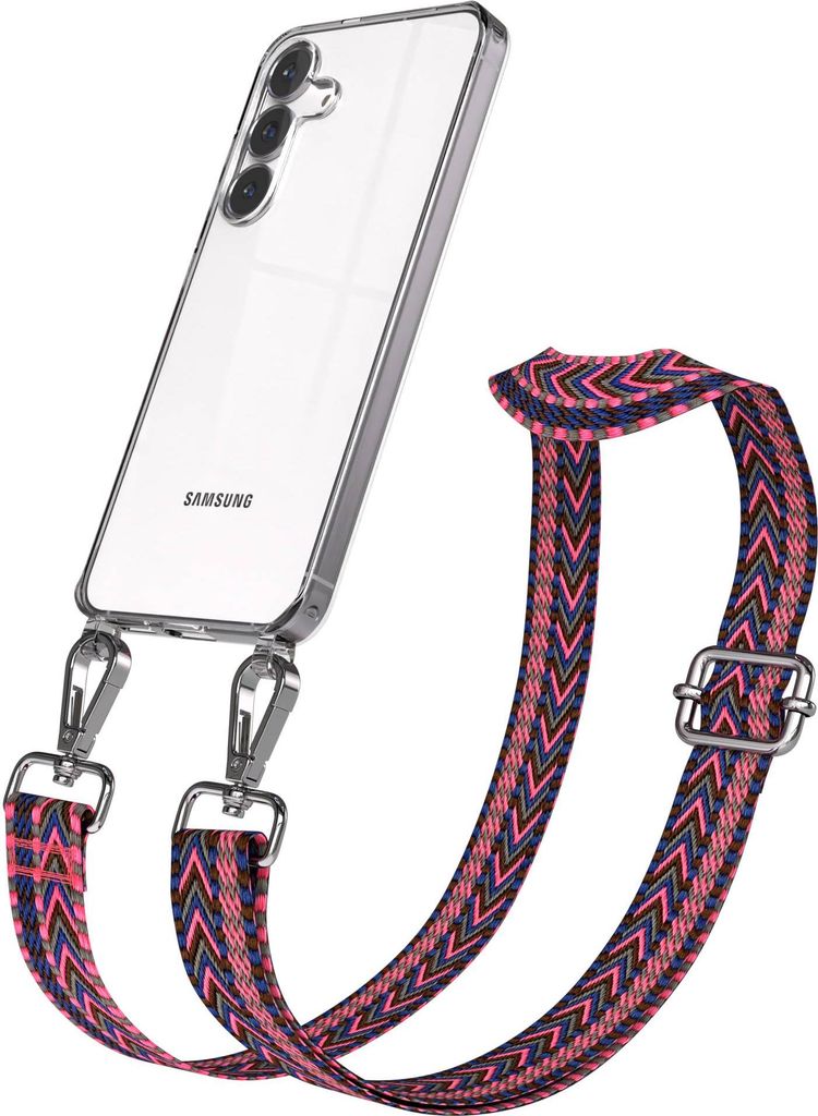 EAZY CASE Handykette - Verstellbarer Trageriemen kompatibel mit Samsung Galaxy S25 FE, Handykordel mit transparenter Silikon-Hülle, Karabiner Silb...