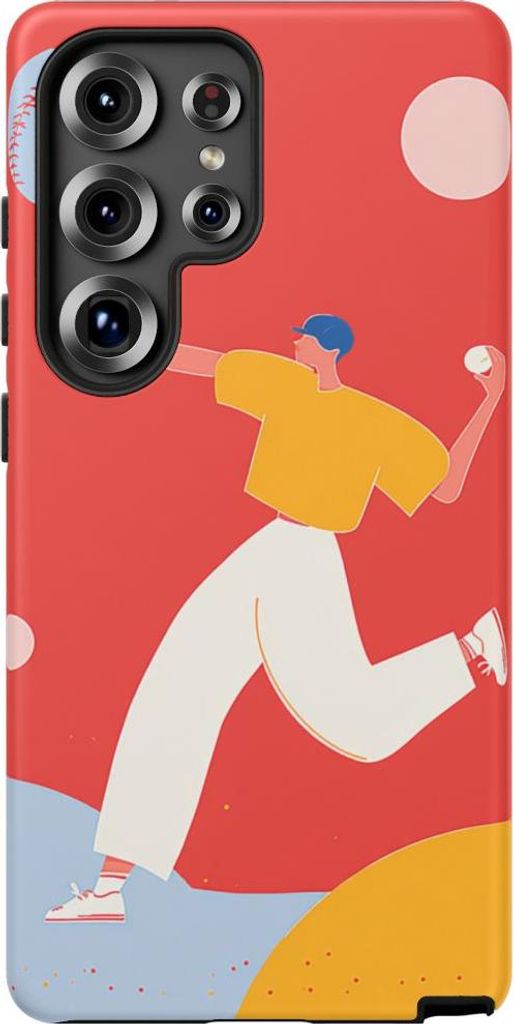 Minimalistische Baseballspieler-Illustration – Hülle Kompatibel mit Samsung Galaxy S25 Ultra