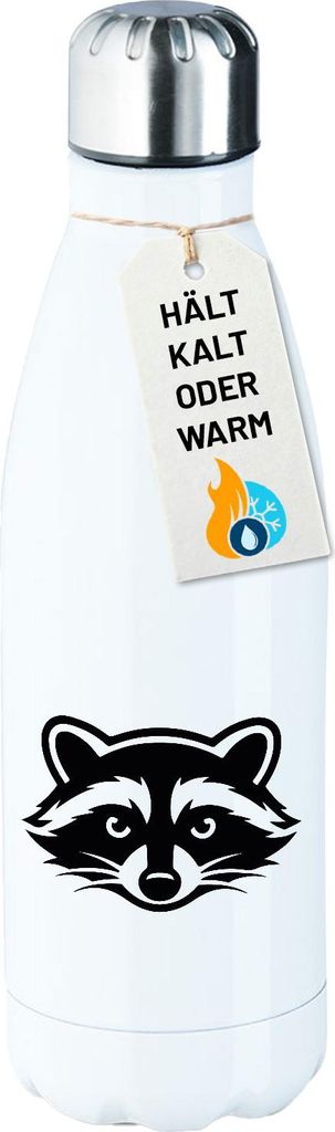 Huuraa Trinkflasche Waschbär Silhouette 500ml White Edelstahl Wasserflasche Trinkflasche Geschenkidee