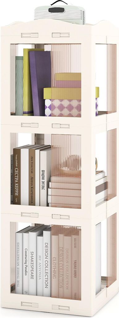 COSTWAY 360° drehbares Bücherregal, 36,5x36x108 cm Standregal mit rutschfesten Fußpolster&transparenten Paneele, Aufbewahrungsregal Büroregal W...
