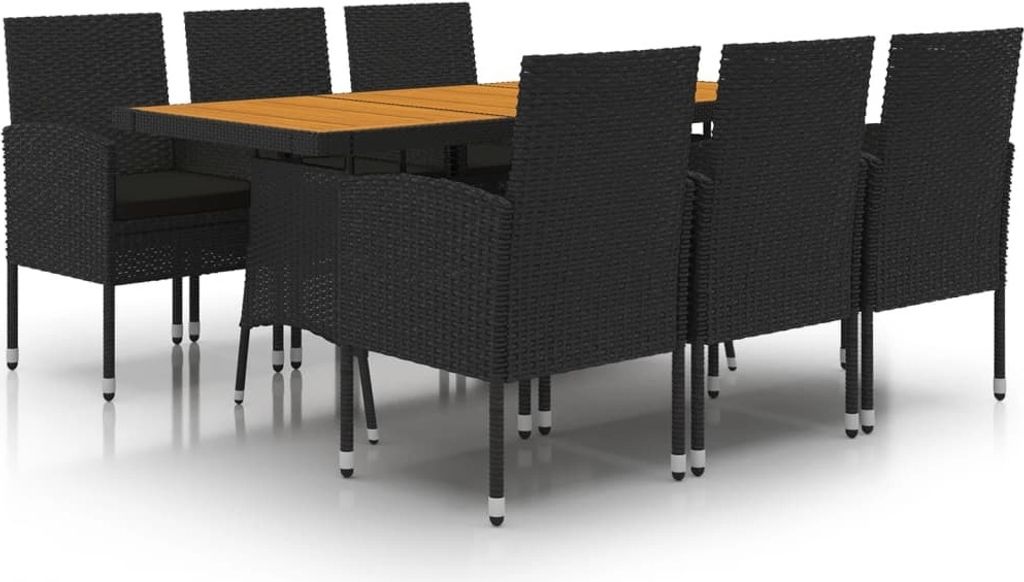 7-tlg. Garten-Essgruppe Poly Rattan Schwarz