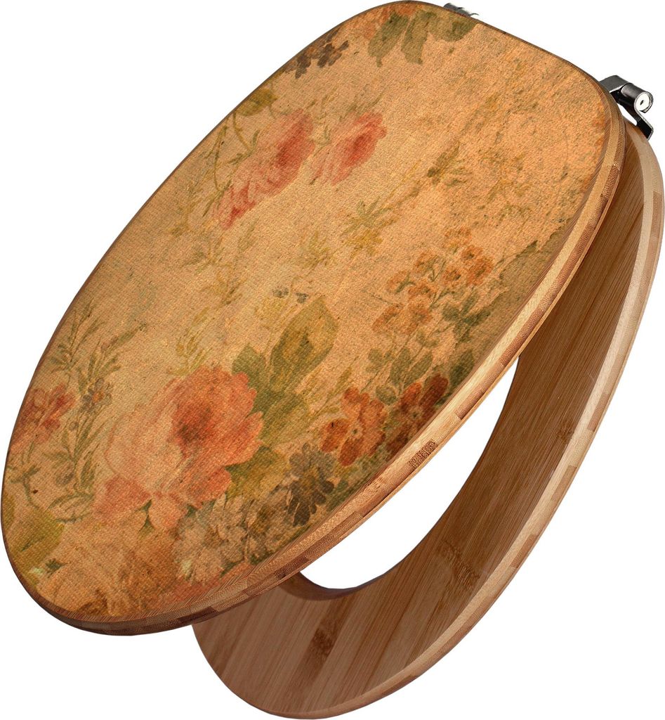 banjado Design WC Sitz Bambus 44x38x5cm - Blumen Antik - Toilettendeckel/Toilettensitz Bambus - hochwertiger Bambus Klodeckel/WC-Sitz mit Universal...