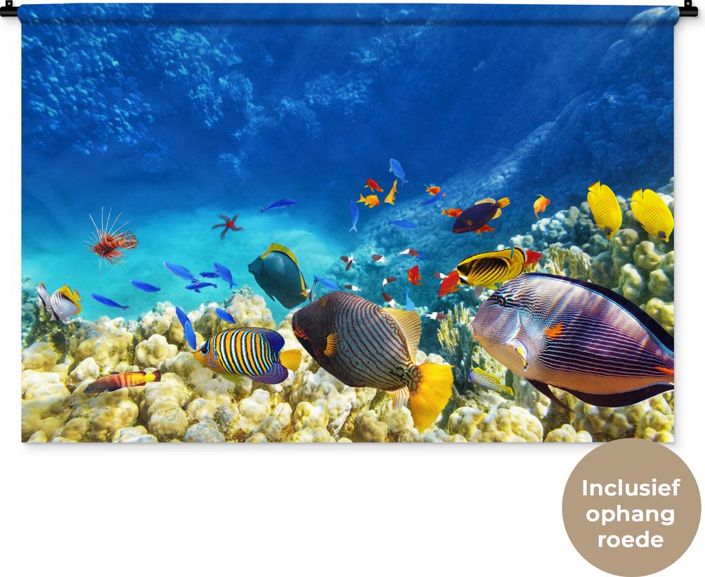MuchoWow Wandteppich Wandbehang Meer - Fische - Korallen - Unterwasserwelt 120x80 cm Tapisserie Dekoration Wandtuch - Wanddekorationen - Wandtücher