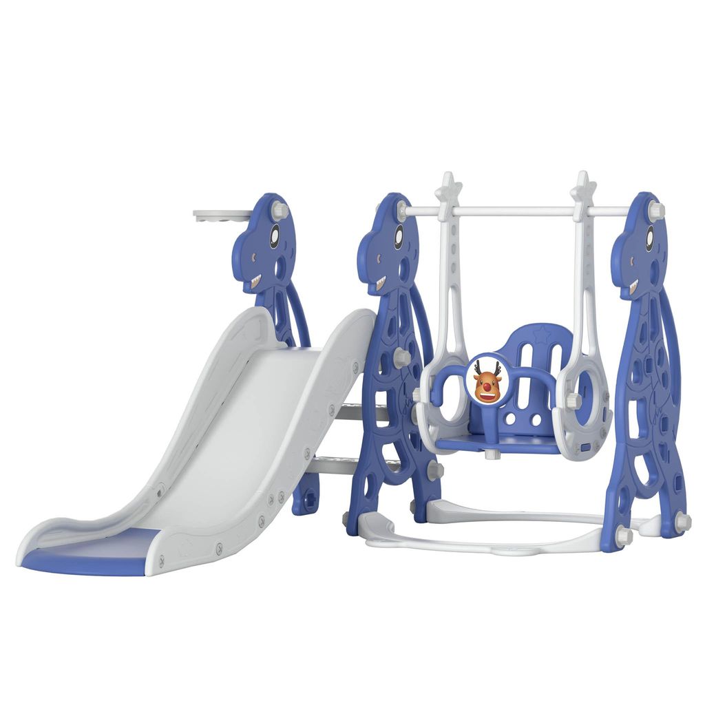 YUENFONG 4-in-1 Rutsche Kinderrutsche mit Basketballkorb, extra Lange Rutsche&Schaukel, Babyrutsche für drinnen und draußen, Hinterhof, 175x40x105cm