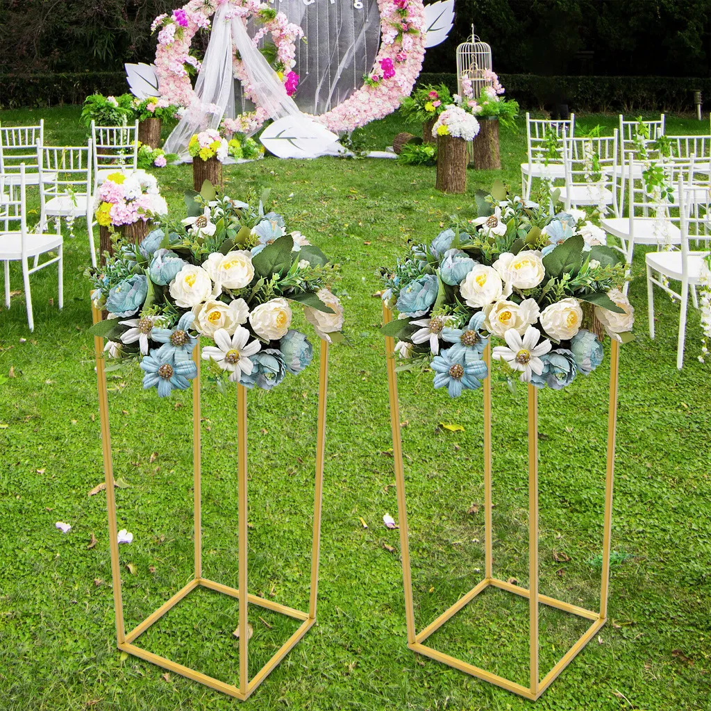 Support de Fleurs de Table pour Mariage Colonne Décorative Dorée 60cm - 2