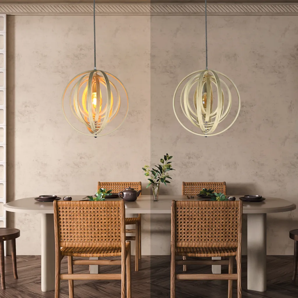 Lustre suspension bois réglable Ø 40 cm pour éclairage table à manger - 4