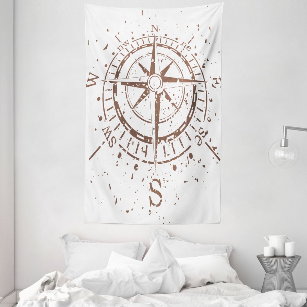 ABAKUHAUS Kompass Wandteppich und Tagesdecke, Retro Farbspritzer aus Weiches Mikrofaser Stoff Waschbar ohne Verblassen Digitaldruck, 140 x 230 cm, ...