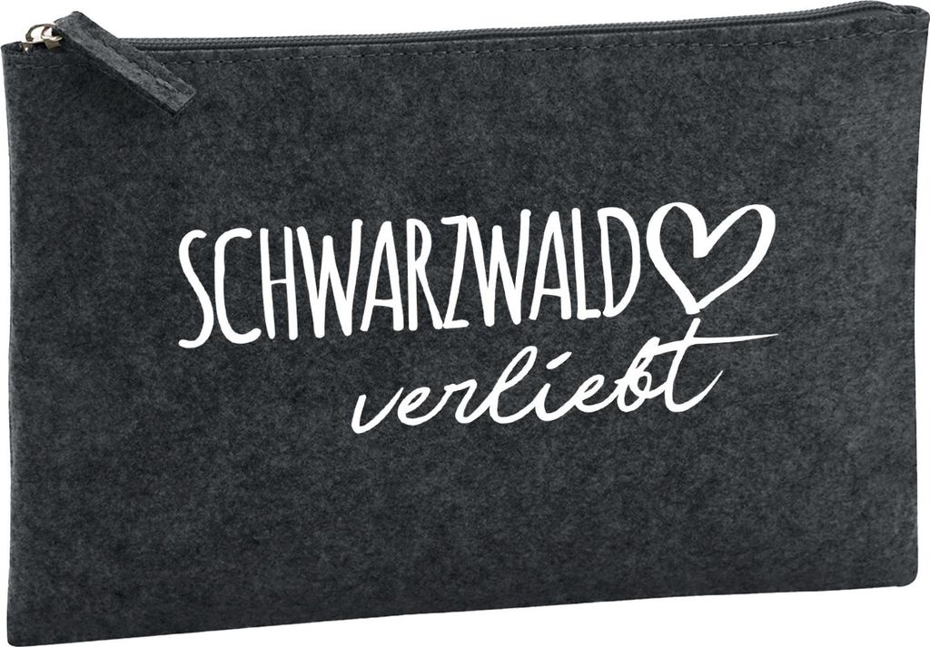 Huuraa Kulturbeutel Schwarzwald verliebt 1 Liter Charcoal Filz Kosmetiktasche Geschenkidee