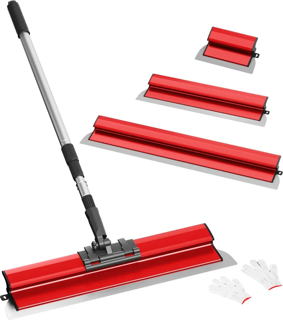 Spatola per superfici - Set di lame per skimming - Tre pezzi 25/40/60 cm - Asta telescopica - Lame larghe in acciaio inossidabile - Per pareti, soffitti, angoli - Rosso