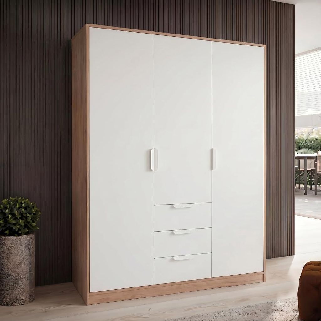 MinteLiv Kleiderschrank 3-türig Weiß/Eiche-Optik 49 cm Produktbild 