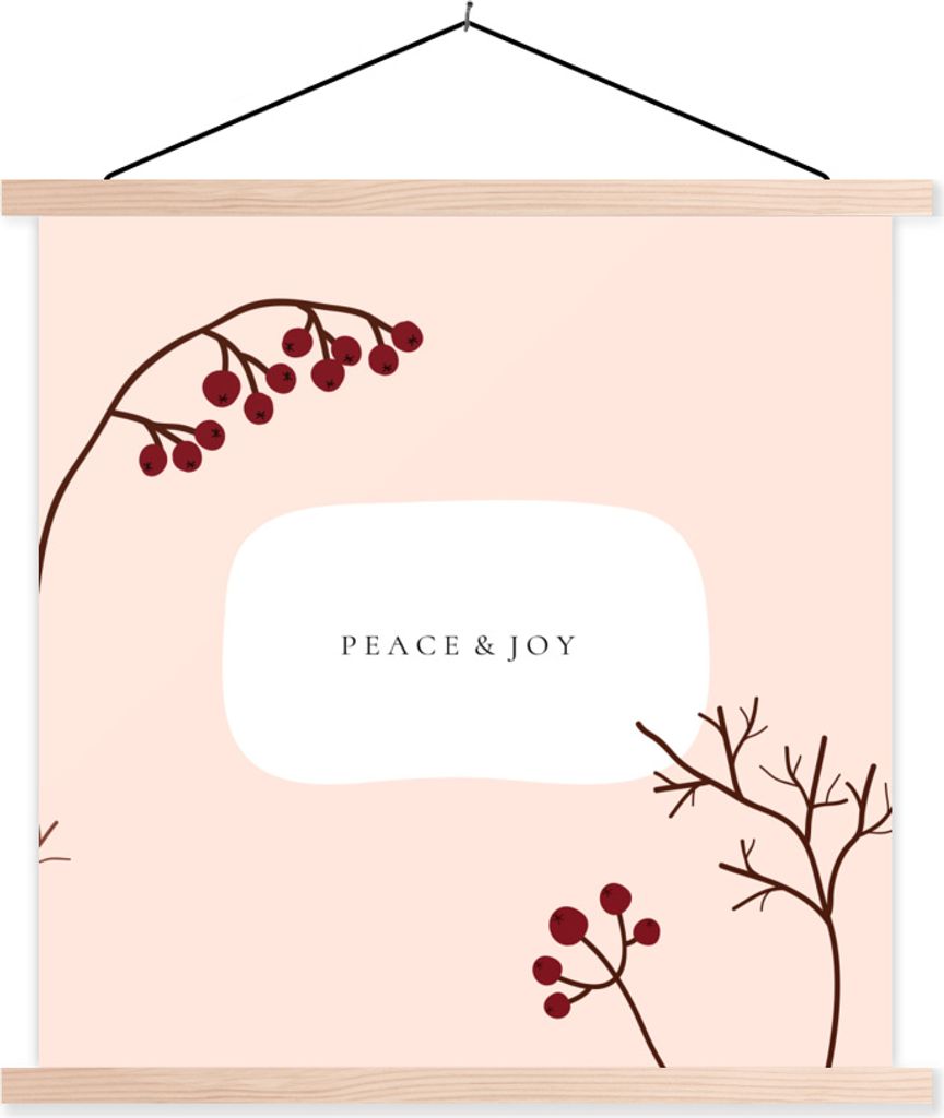 MuchoWow Textilposter Zitat - Beeren - Zweige 60x60 cm mit holzfarbenen Rahmen - Wanddekoration