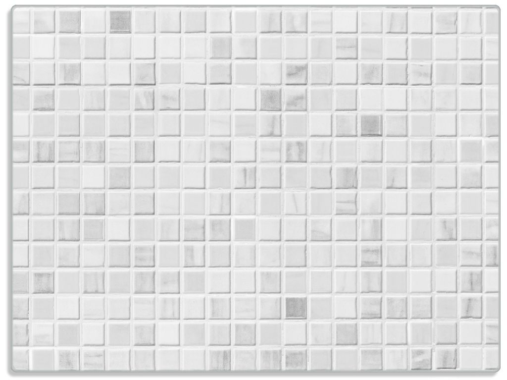 Wallario Glasunterlage, Schneidebrett aus Glas, Größe 30 x 40 cm, Motiv Fliesen im Bad weiß-grau