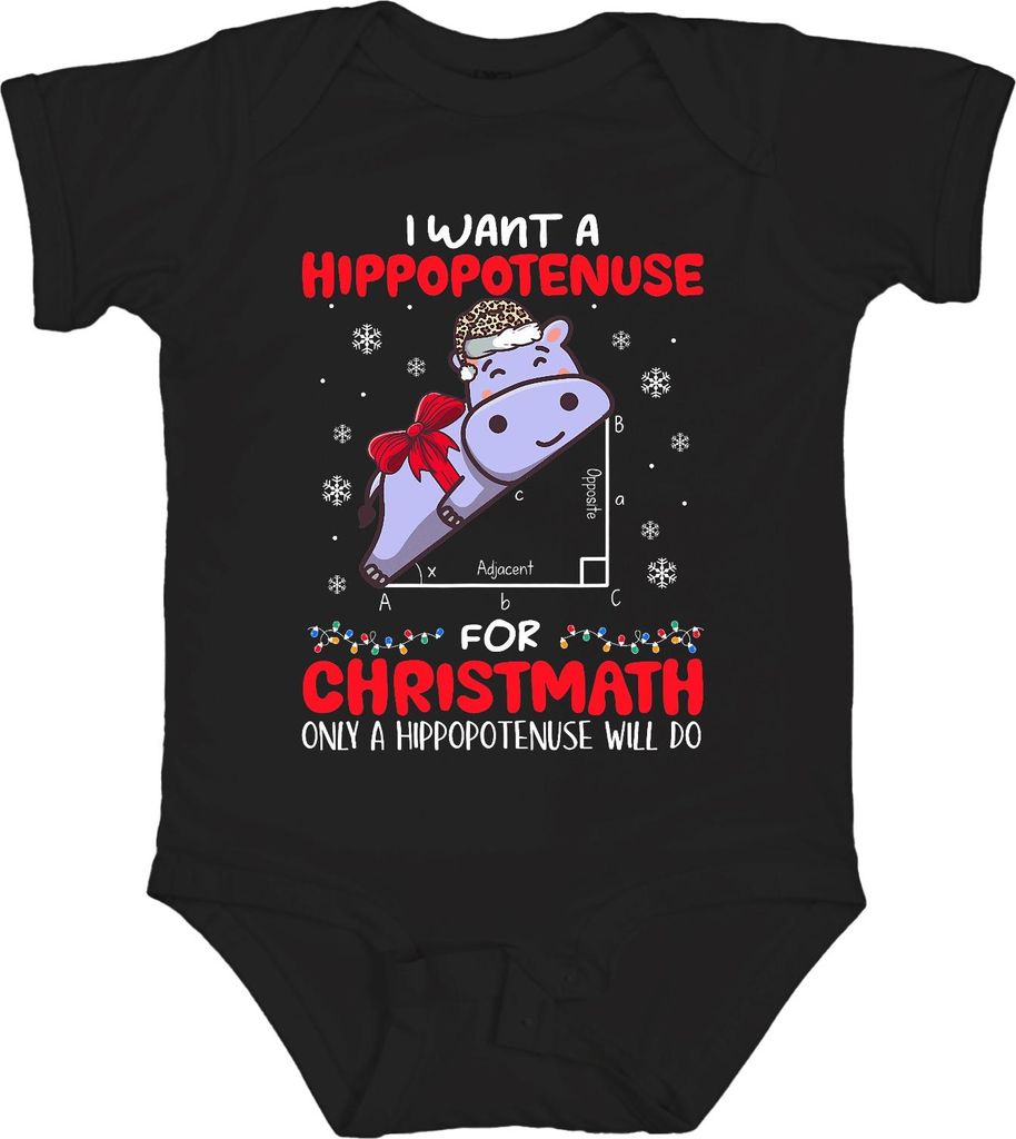 Hippopotenuse Christmath Hippo Santa Schleife Schnee Mathe Lustig Unisex Baby Body, Schwarz, 0/3