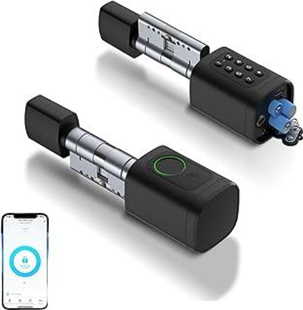 Türschloss Fingerabdruck, 5 en 1 Smart Türschloss mit Zahlencode RFID Schlüssel APP, Elektronisches Türöffner Haustürschloss, Verstellbarer S...