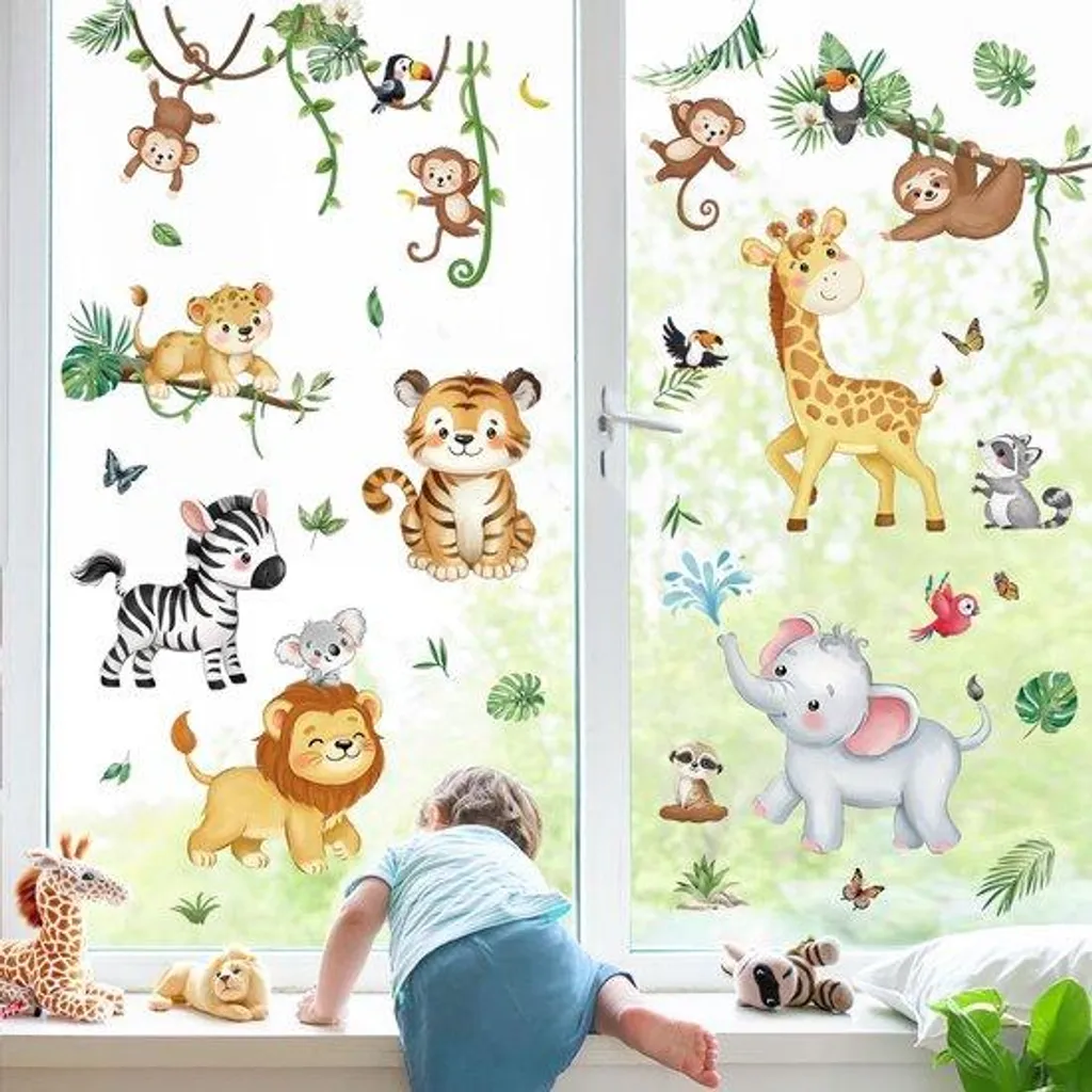 Film décoratif vitre enfant animaux sans colle repositionnable 60cm