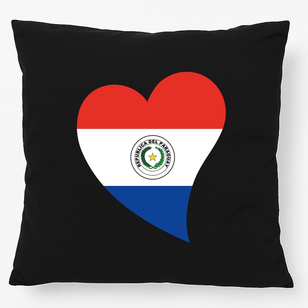 Huuraa Kissen Paraguay Flagge Herz 40x40cm mit Füllung Black Baumwolle Dekokissen Geschenkidee