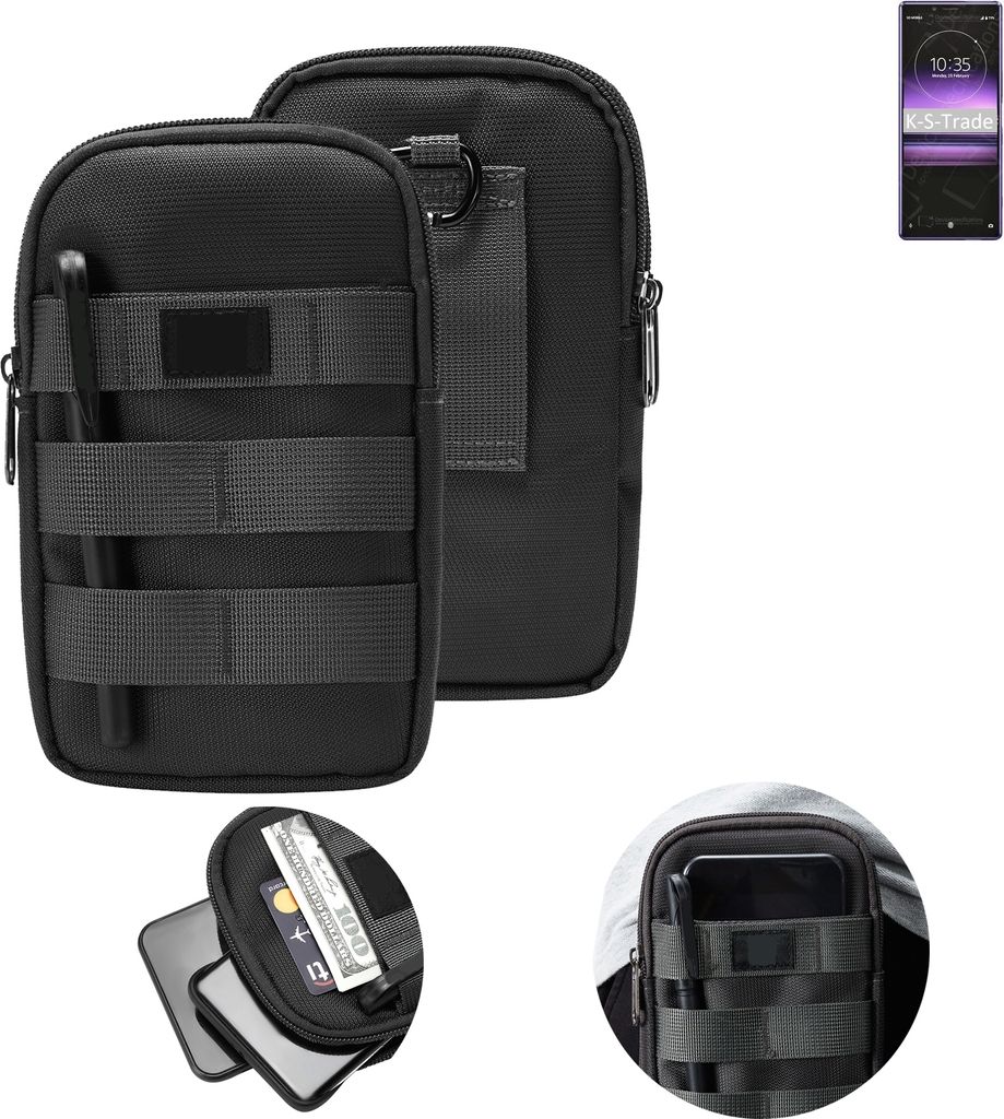 K-S-Trade Holster Gürtel Tasche kompatibel mit Sony Xperia 1 Professional Edition Handy Tasche Schutz Hülle dunkel-grau viele Fächer, 1x