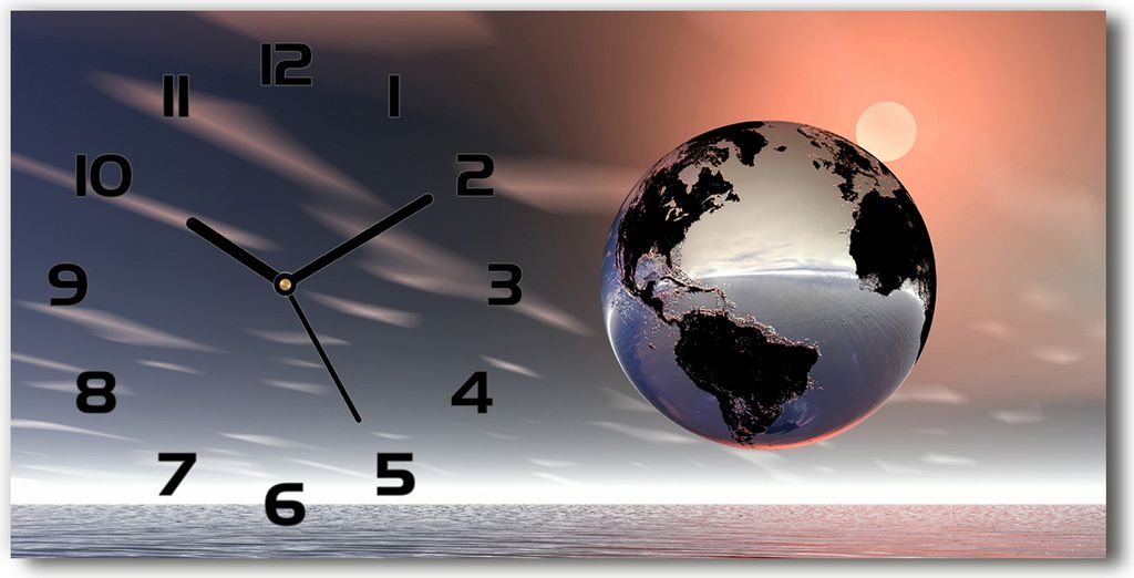 Wanduhr aus Glas – 60x30 cm - Glasbild - Glasuhr - Gehärtetes Glas - schwarze-zeiger - Planet Erde
