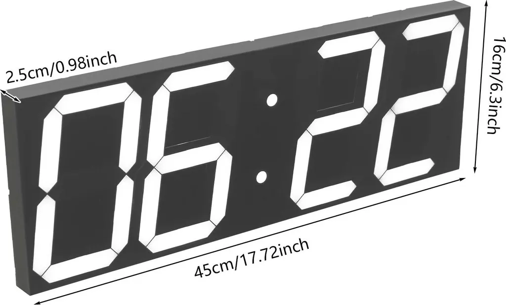 Horloge LED 45cm silencieuse sans tic-tac, écran acrylique blanc pur