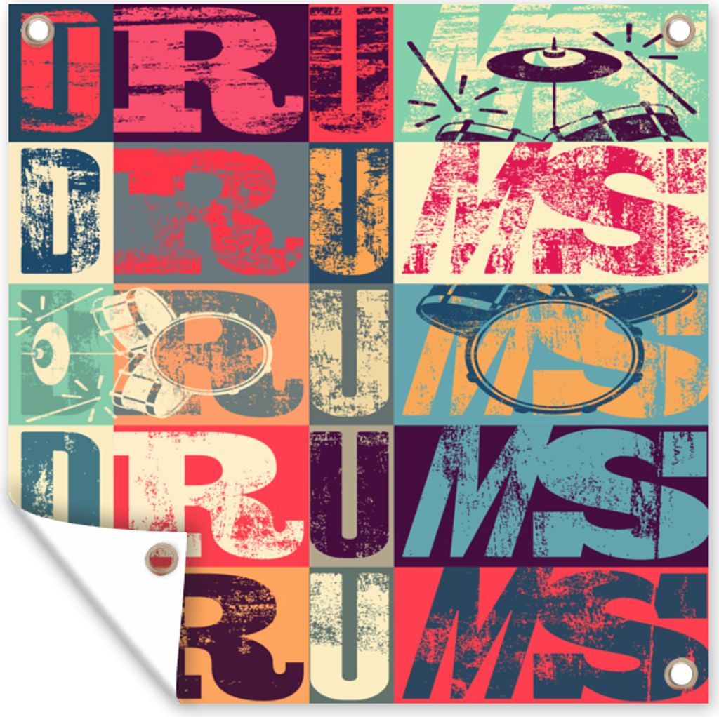 MuchoWow 50x50 cm Outdoor-Poster Gartendeko Sichtschutz Garten Poster für den Garten Farbig - Musik - Schlagzeug