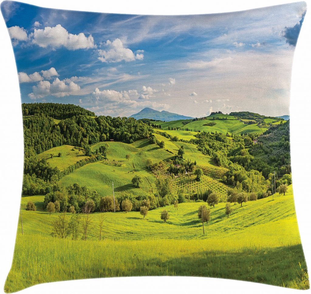 ABAKUHAUS Landschaft Kissenbezug, Toskana Italien Bauernhöfe, Digitaldruck Wasser Resistent Farbfest mit Reißverluß und Waschbarer Kissenhülle,...