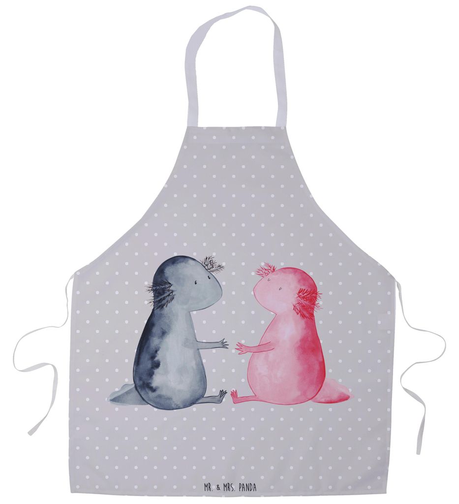 Mr. & Mrs. Panda Grillschürze Axolotl Liebe - Grau Pastell - Geschenk, Küchenzubehör, Kellner Schürze, Valentinstag, Kochschürze, Kellnerschü...