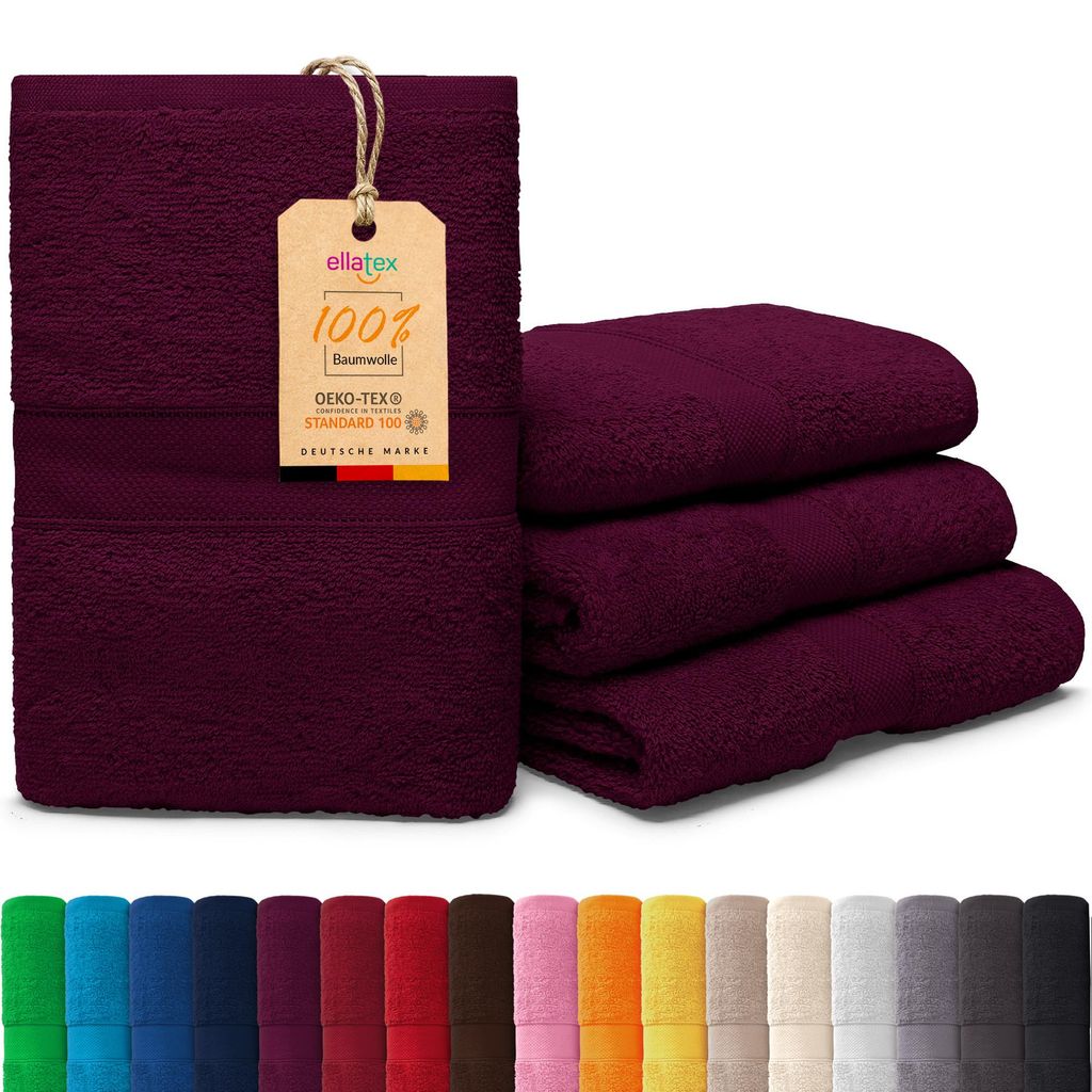 EllaTex PARIS 4er Set Handtücher 50x100 cm – 100% Baumwolle, 500 g/m² Frottier, Vorteilspack, in Farbe: Brombeere