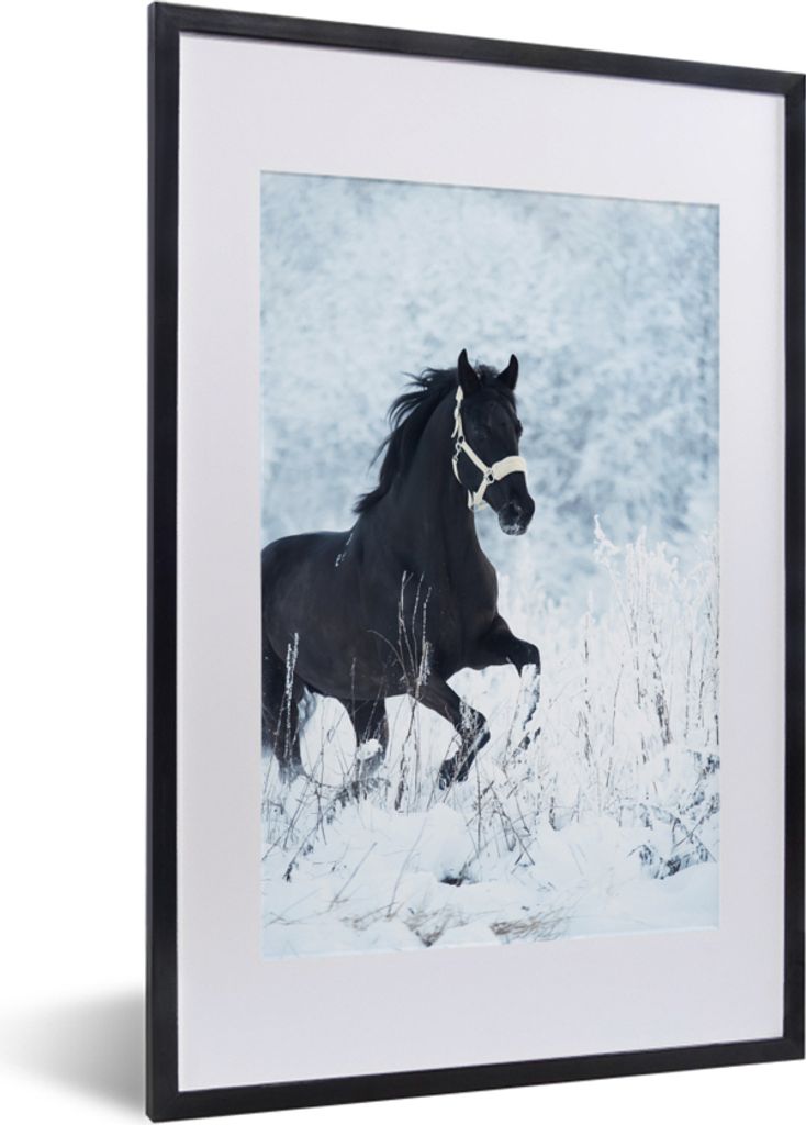 MuchoWow MuchoWow Gerahmtes Poster Pferd - Schnee - Winter 40x60 cm - Poster mit zchwarzem Bilderrahmen - Poster in Rahmen