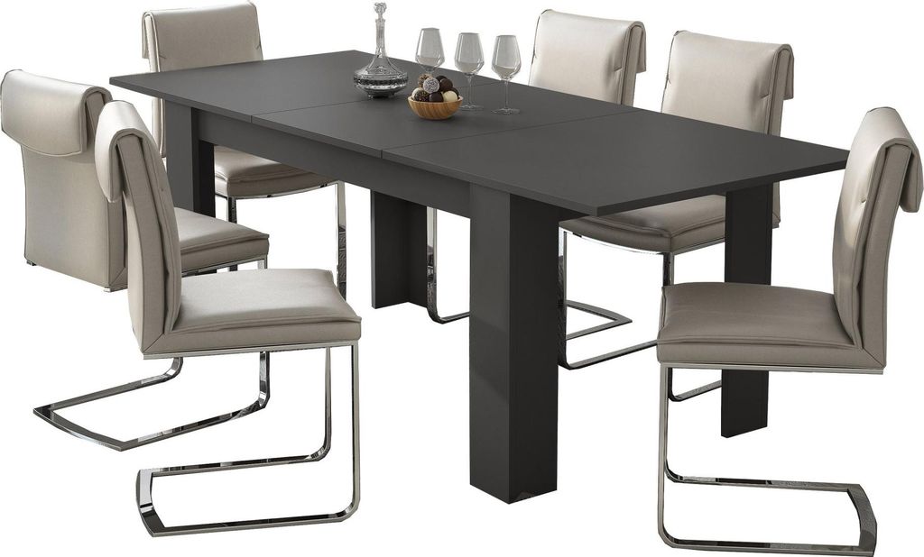 Dmora Ausziehtisch Campora 220x90x75 cm Anthrazit Schwarz, Ausziehmechanismus mit zentraler Verlängerung