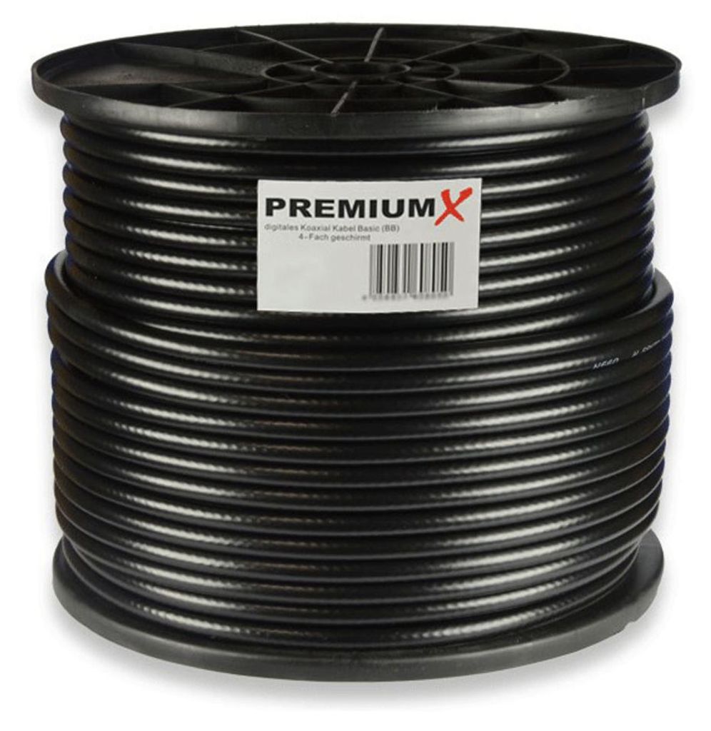 PremiumX 100m BASIC Koaxialkabel schwarz 135dB 4-fach CCS Produktbild 