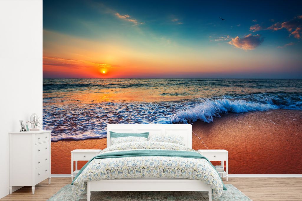 MuchoWow Fototapete für Wohnzimmer oder Schlafzimmer Wandtapete Vinyl Motivtapete Sonnenuntergang - Meer - Strand - 600x400 cm - Vinyltapeten