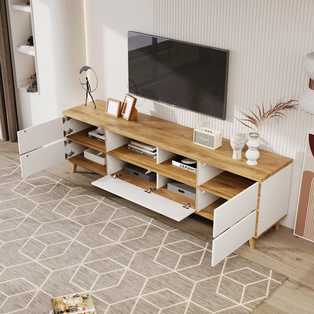 Grand Meuble TV de Salon 175 cm pour Écran Plat avec Rangement MDF