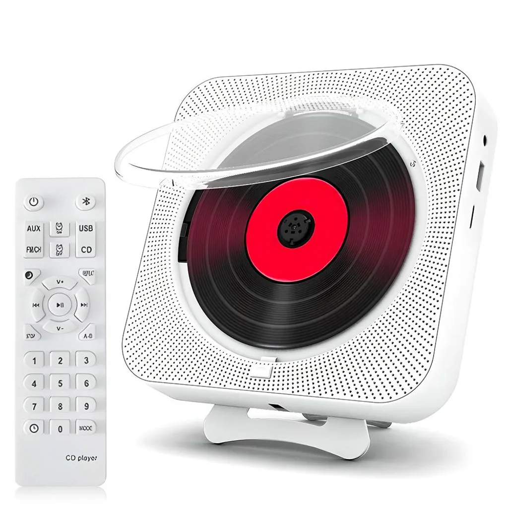 Lecteur CD Bluetooth 5.0 Blanc avec Haut-Parleurs Stéréo et Lecteur USB