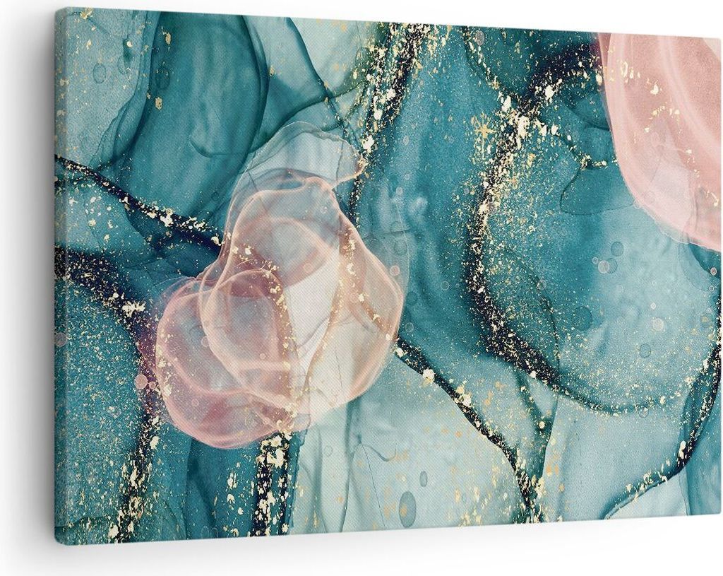Bild auf Leinwand - Leinwandbild - Einteilig - Flüssigkeit Gold Rosa - 70x50cm - Wand Bild - Wanddeko - Wandbilder - Leinwanddruck - Bilder - Wand...