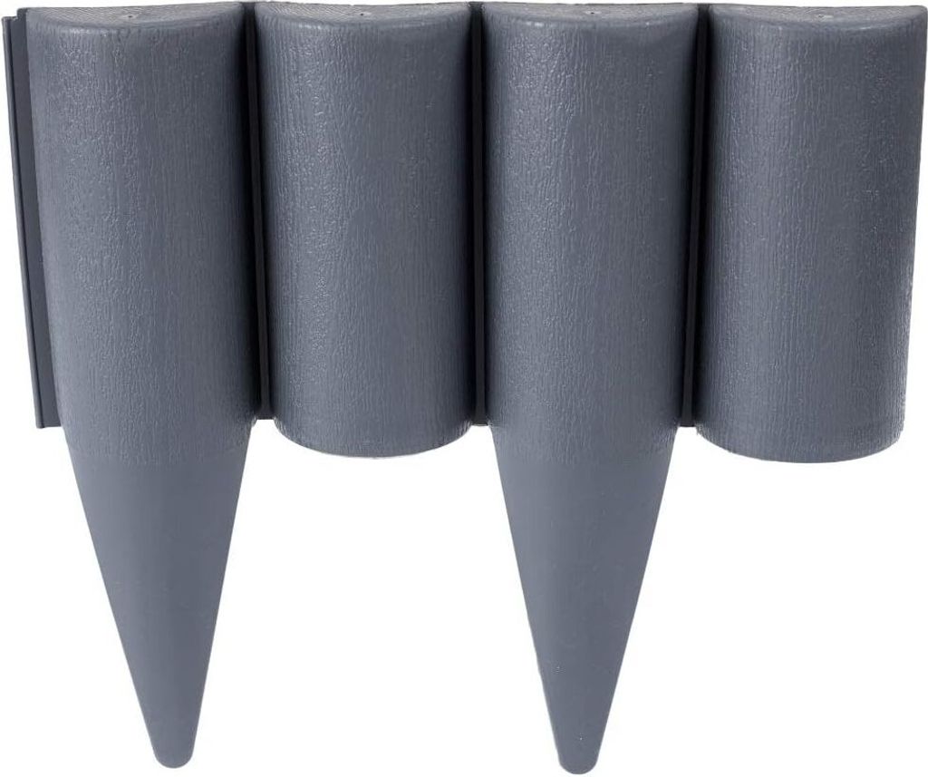 A close-up studio shot of a gray garden border made of plastic.