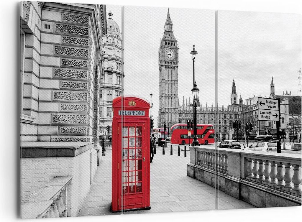 Bild auf Leinwand - Leinwandbild - 3 Teile - Schuppen Telefon London - 165x110cm - Wand Bild - Wanddeko - Wandbilder - Leinwanddruck - Bilder - Wan...