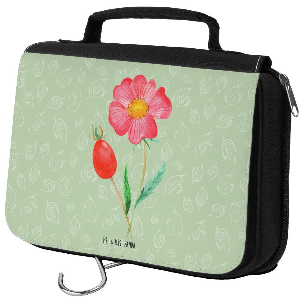 Mr. & Mrs. Panda kulturtäschchen Blume Hagebutte - Blattgrün - Geschenk, beautycase, beauty case, Lebensfreude, Garten, Kosmetikbeutel, badtasche...