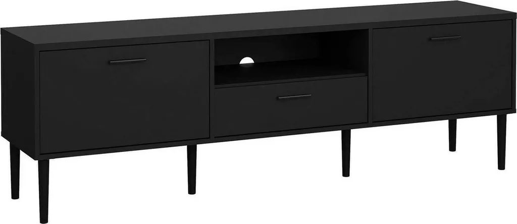 Meuble TV Banc Multimédia Anselme Noir avec Tiroir Coulissant 177 cm